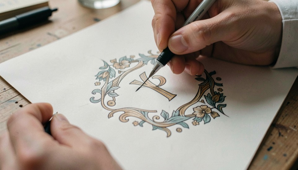 A hand drawing a consistent icon motif on paper